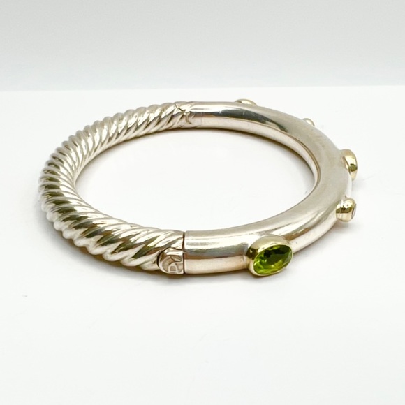 David Yurman 18K Gold, Peridot & Diamond Hinged Bangle Bracelet - Picture 7 of 16